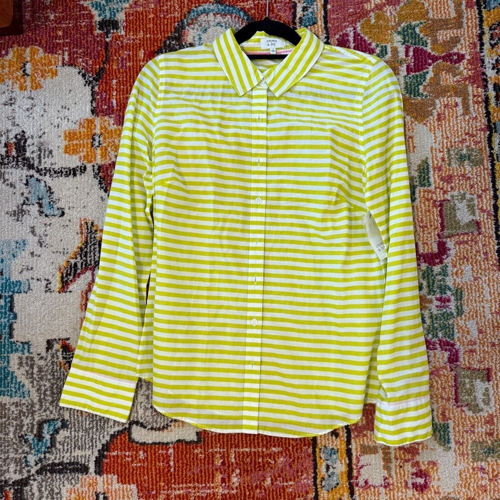 Crown & Ivy Green and White Long Sleeve Button Down Shirt